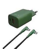 Oplader med Kabel Travel Kit Type C - Lightning + Dual Charger Forest Green