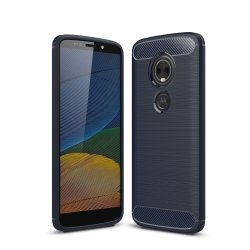Motorola Moto G6 Play / E5 Cover TPU Børstet och Kulfiber Design Mørkeblå