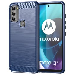 Motorola moto g71 5G Cover Børstet Karbonfibertekstur Blå