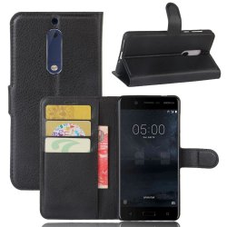 Nokia 5 Plånboksetui PU-læder Litchi Sort