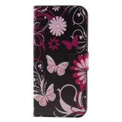 Nokia 5.1 Plus Plånboksetui PU-læder Motiv Fjärilar och Blommor
