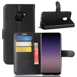 Samsung Galaxy A8 2018 Plånboksetui PU-læder Litchi Sort