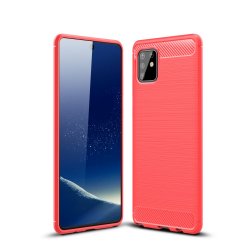 Samsung Galaxy Note 10 Lite Cover Børstet Kulfibertekstur Rød