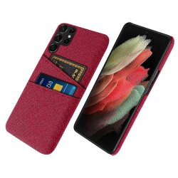 Samsung Galaxy S22 Ultra Cover Kortholder til to kort Stof Rød
