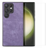 Samsung Galaxy S23 Ultra Cover med Skærmbeskyttelse Lædertekstur Lilla