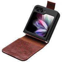 Samsung Galaxy Z Flip 5 Etui Ægte Læder Mørkebrun