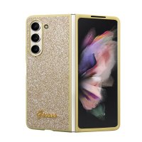 Samsung Galaxy Z Fold 5 Cover Glitter Flakes Metal Logo Guld