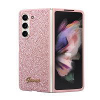 Samsung Galaxy Z Fold 5 Cover Glitter Flakes Metal Logo Lyserød