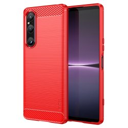 Sony Xperia 1 V Cover Børstet Karbonfibertekstur Rød
