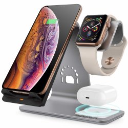 Trådløs Oplader 3-i-1 iPhone, Apple Watch och AirPods 10W/5W Grå
