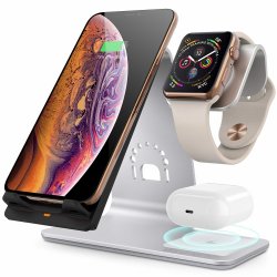 Trådløs Oplader 3-i-1 iPhone, Apple Watch och AirPods Sølv