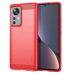 Xiaomi 12 Pro Cover Børstet Karbonfibertekstur Rød
