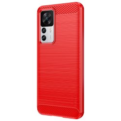 Xiaomi 12T/12T Pro Cover Børstet Karbonfibertekstur Rød