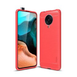 Xiaomi Redmi K30 Pro Cover Børstet Kulfibertekstur Rød