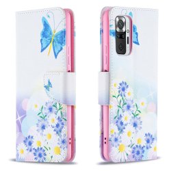 Xiaomi Redmi Note 10 Pro Etui Motiv Blå Sommerfugl Blomster