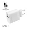 Oplader med Lightning-kabel 1m 2xUSB-A 17W Hvid