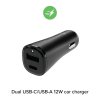 Essentials Biloplader USB-C/USB-A 12W Car Charger Sort