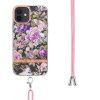 iPhone 12/iPhone 12 Pro Cover Blomstermønster Strop Lilla Pioner
