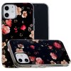 iPhone 12 Mini Cover Selvlysende Motiv Blommor på Sort