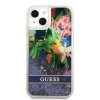 iPhone 13 Mini Cover Liquid Glitter Flower Pattern Blå