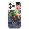 iPhone 13 Pro Cover Liquid Glitter Flower Pattern Blå