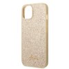 iPhone 14 Plus Cover Glitter Flakes Metal Logo Guld