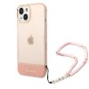 iPhone 14 Plus Cover Translucent with Strap Lyserød