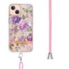iPhone 15 Plus Cover Blomstermønster Strop Lilla Pion