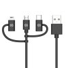 Kabel 3in1 Micro-USB/USB-C/Lightning 1m Sort