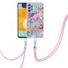 Samsung Galaxy A52/A52s 5G Cover Blomstermønster Strop Lilla Pioner