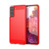 Samsung Galaxy S21 Plus Cover Børstet Kulfibertekstur Rød