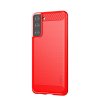 Samsung Galaxy S21 Plus Cover Børstet Kulfibertekstur Rød