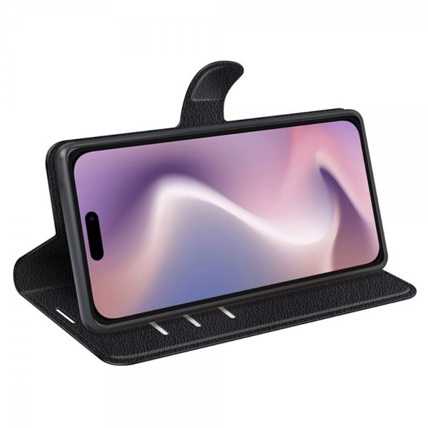 iPhone 16 Etui Litchi Sort