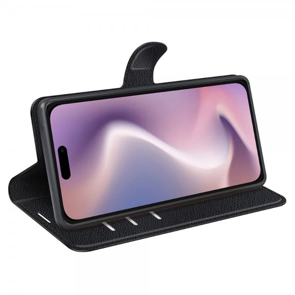 iPhone 16 Pro Etui Litchi Sort