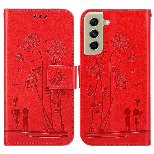 Samsung Galaxy S21 FE Etui Blomstermønster Rød