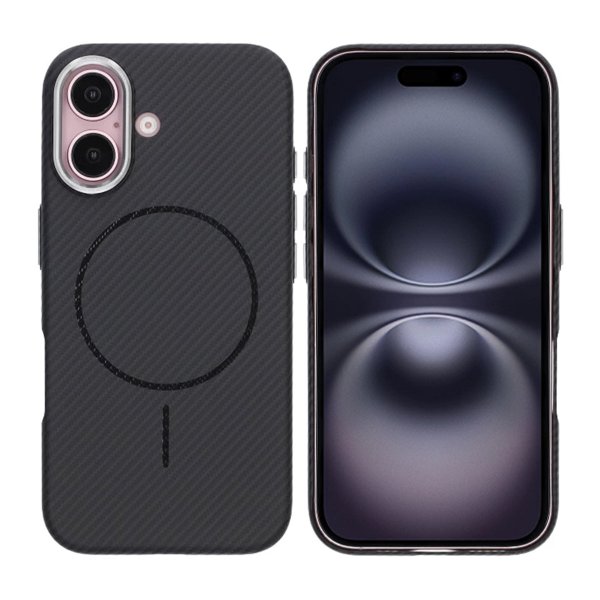 iPhone 16 Cover Kulfibermønster MagSafe Sort