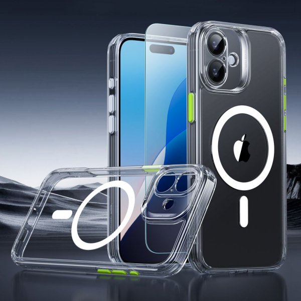 iPhone 16 Cover og Skærmbeskytter Classic Hybrid Pro Set Transparent