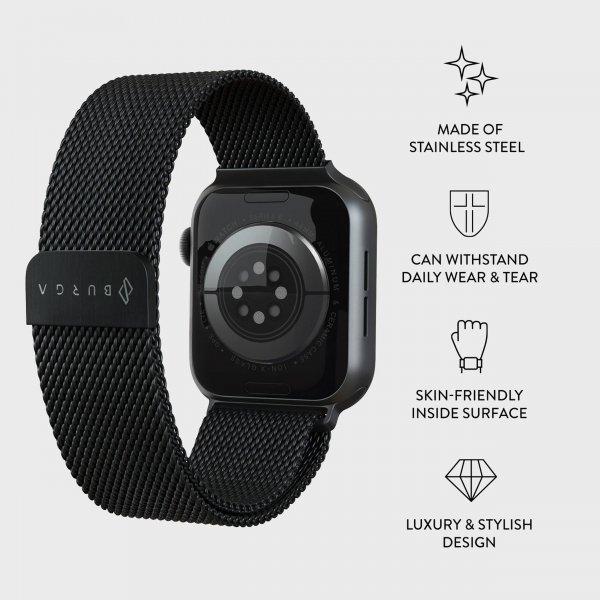 Apple Watch 44/45/46mm/Ultra 49mm Armbånd Metal Mesh Sort