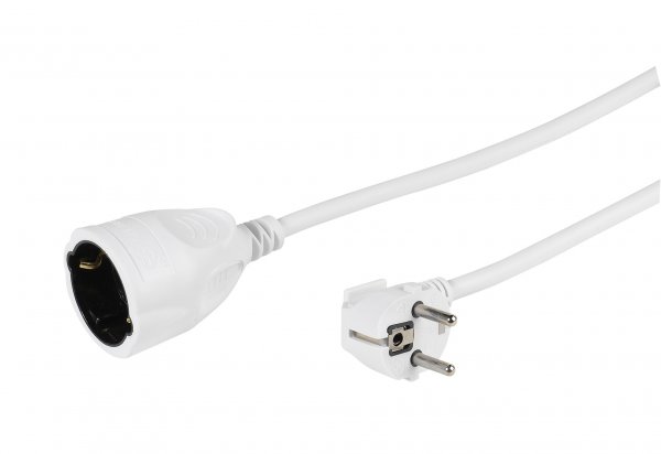 Jordad strømforlængerkabel 5m Hvid