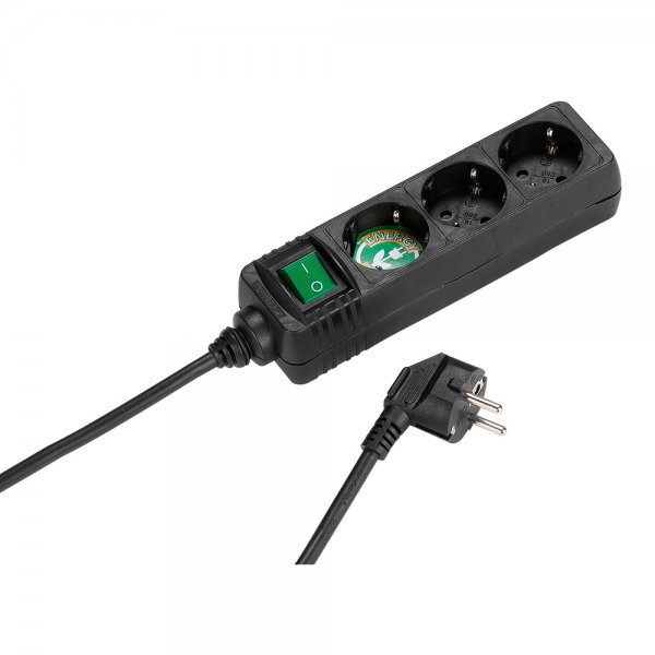 3-vejs strømstik med kontakt 1,4 m Sort