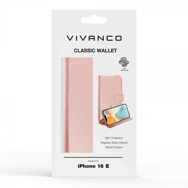 iPhone 16e/17e Etui Classic Wallet Roseguld