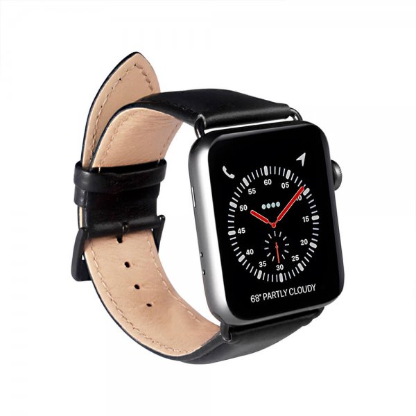 Apple Watch 44/45/46mm/Apple Watch Ultra Armbånd Ægte Læder Sort
