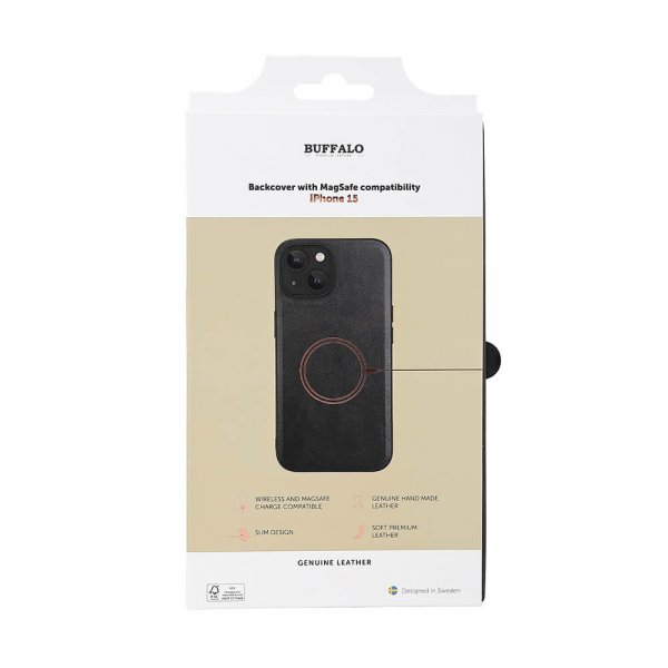 iPhone 15 Cover Ægte læder MagSeries Sort