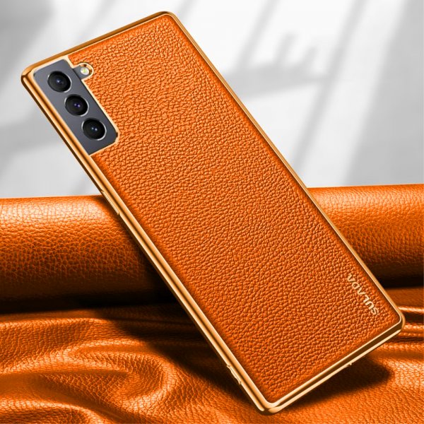 Samsung Galaxy S21 Cover Litchimønster Pletteret Kant Orange
