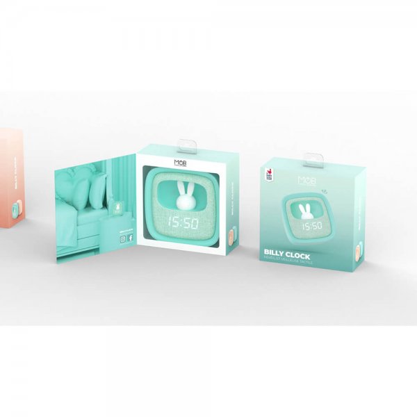 Vækkeur med nattelys Billy Clock Mint Green