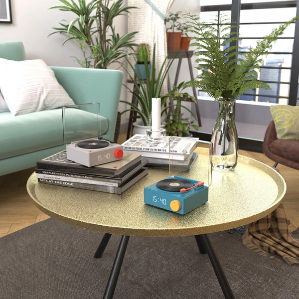 Højttaler vækkeur vinyl retro grå