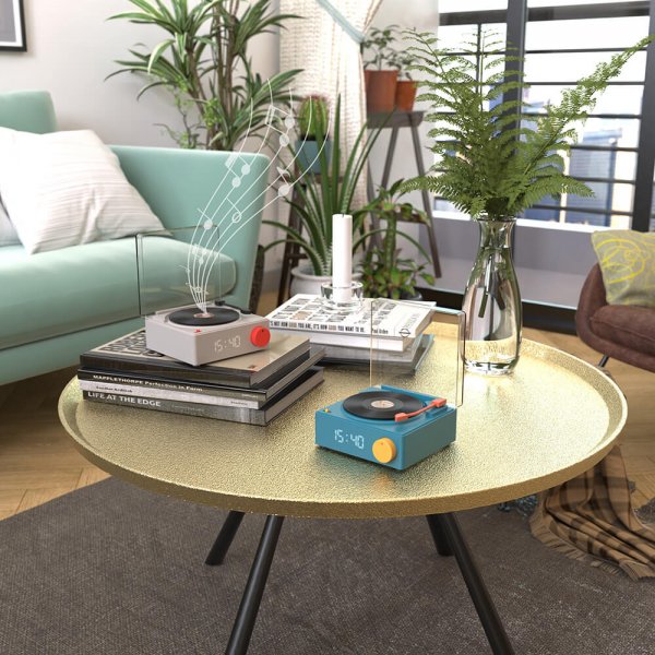 Højttaler vækkeur vinyl retro blå