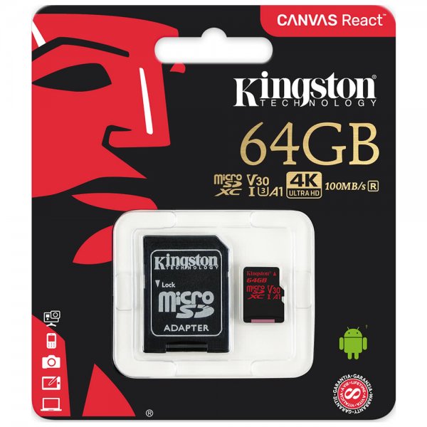 64GB Hukommelseskort microSDHC med SD-Adapter