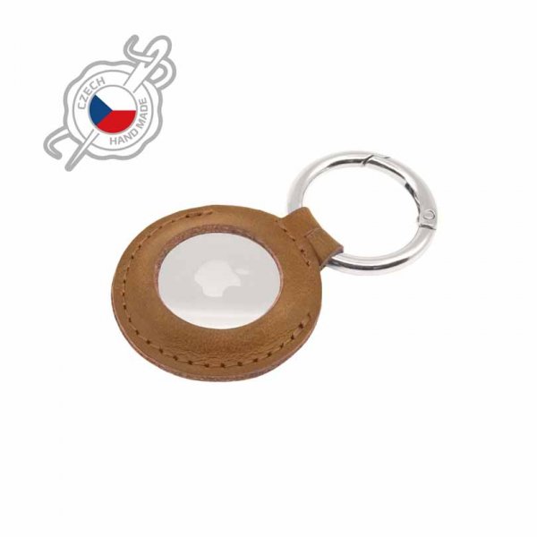 Apple AirTag Holder Real Leather Keychain Case Brun