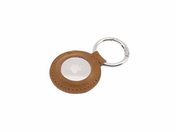 Apple AirTag Holder Real Leather Keychain Case Brun